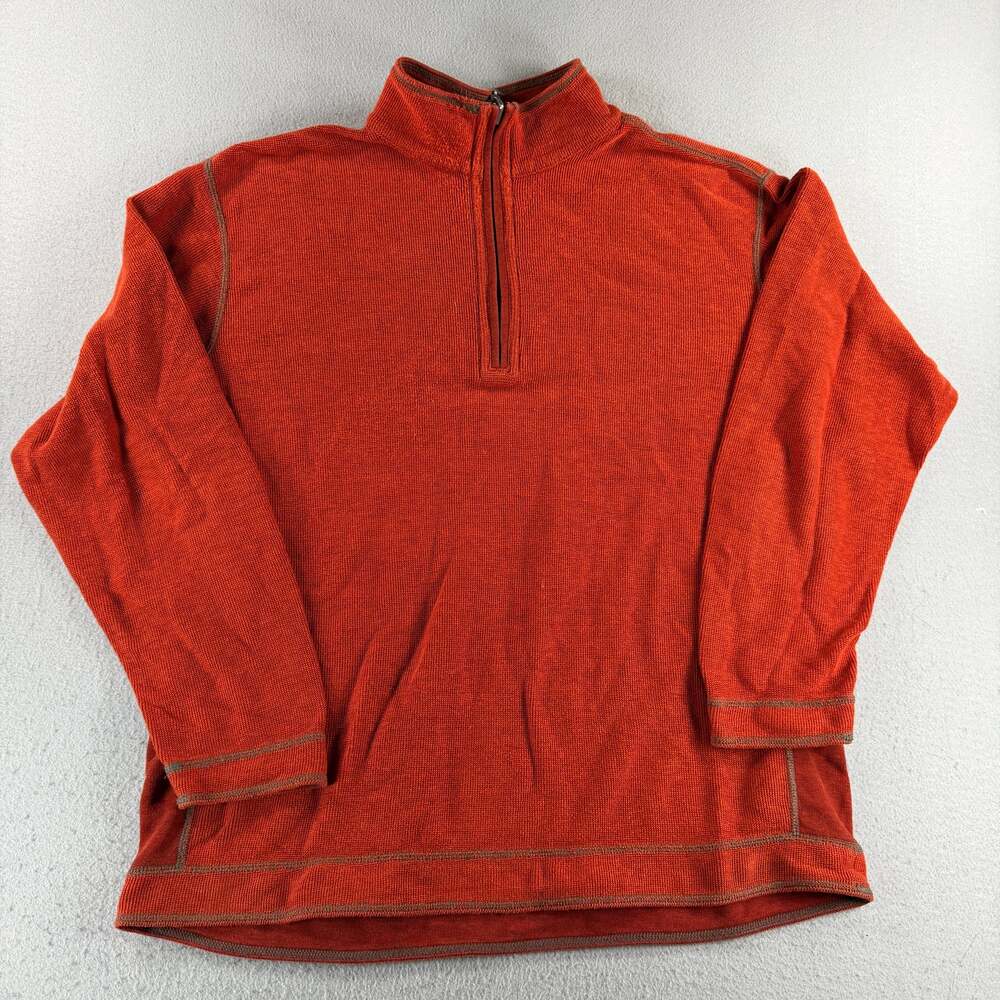 Tommy Bahama Jeans Quarter Zip Pullover Mens Rust Orange Waffle Knit Sweatshirt